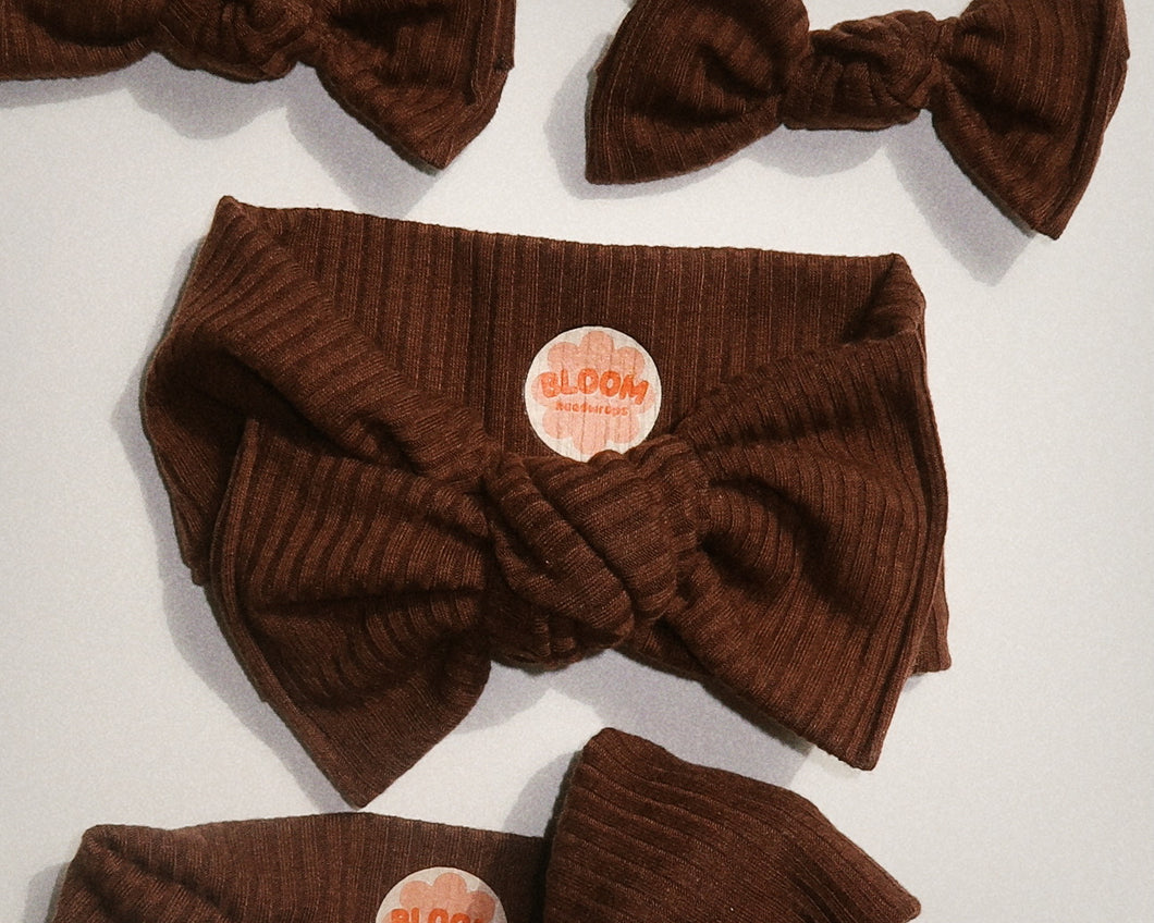 Chocolate Ribbed Tie On Headwrap
