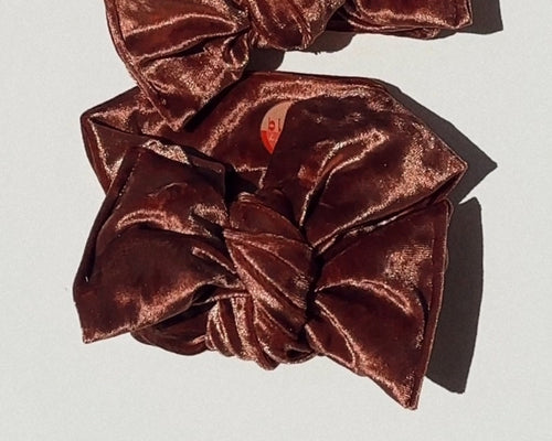 Oversized Bow Terracotta Crushed Velvet Tie On Headwrap
