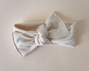 Cream Mini Ribbed Tie On Headwrap