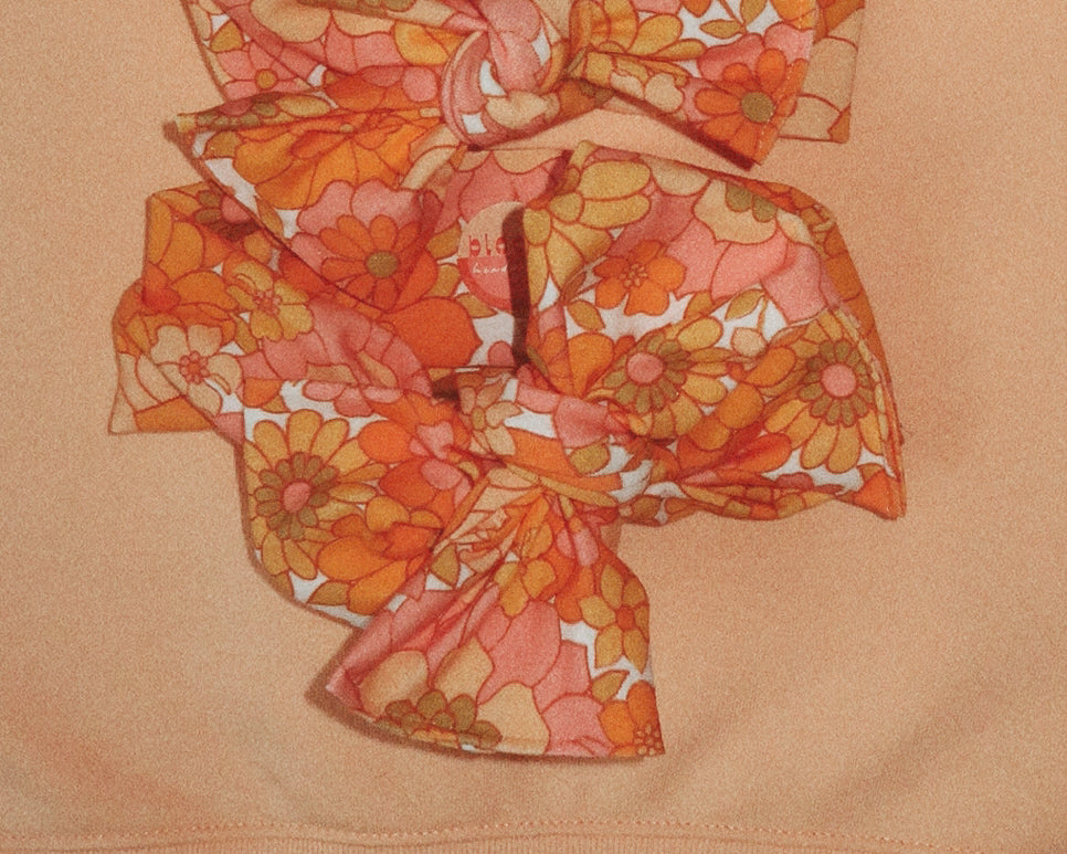 Oversized Bow 70's Floral Tie On Headwrap