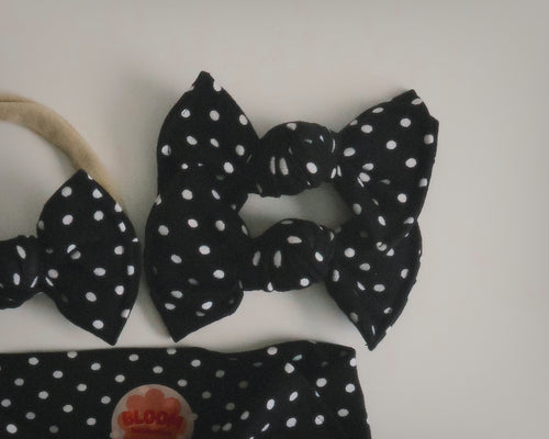 Black Polka Dot BloomCLIPS or Nylon headband