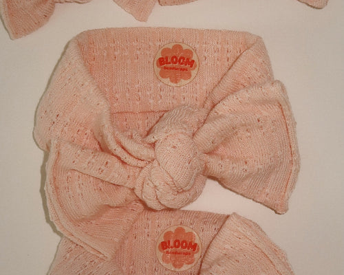 Blush Pointelle Ribbed Tie On Headwrap