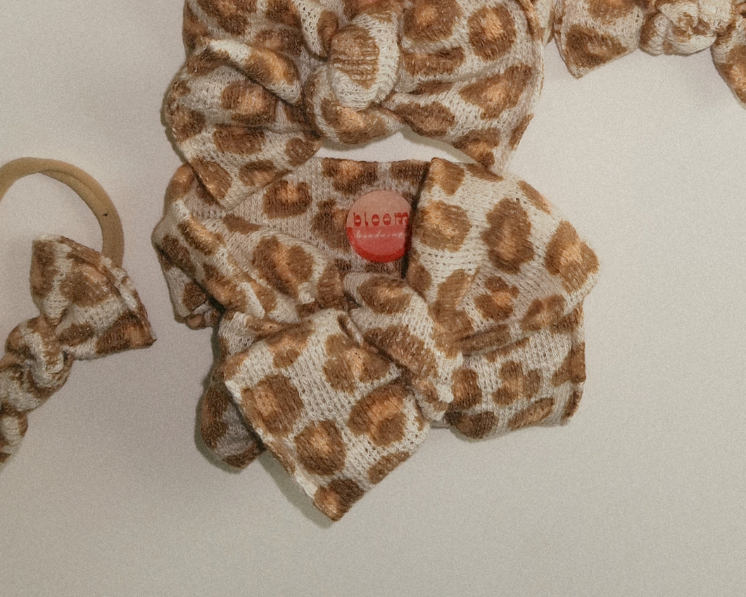 Oversized Bow Beige Cheetah Tie On Headwrap