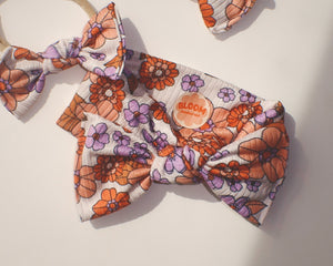 Summer Ribbed Floral Tie On Headwrap