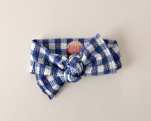 Royal Blue Check Tie On Headwrap