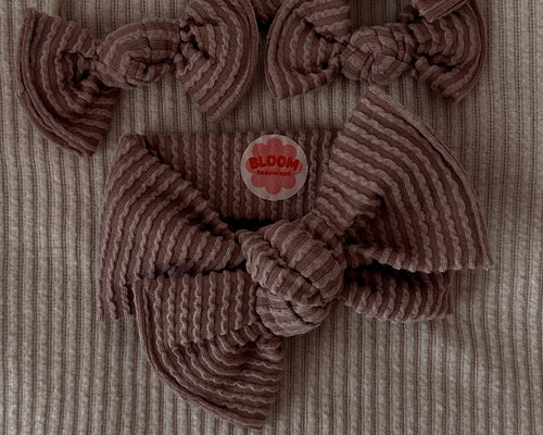 Toffee Wavy Ribbed Tie On Headwrap