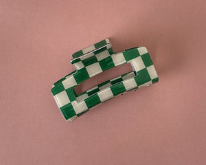 Green Checker Claw Clip