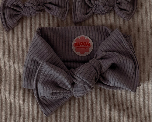 Greige Ribbed Tie On Headwrap