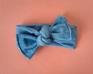 Denim Blue Ribbed Tie On Headwrap