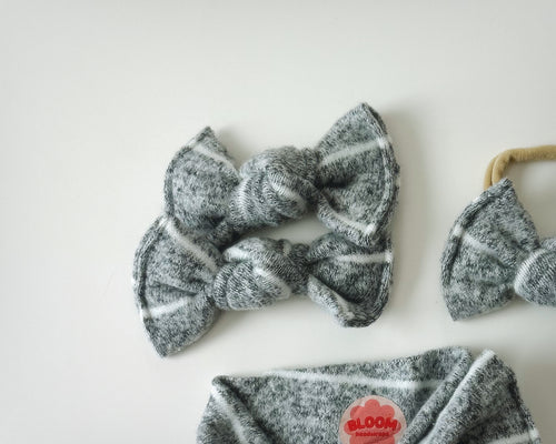 Marled Grey Fuzzy Stripe BloomCLIPS or Nylon Headband
