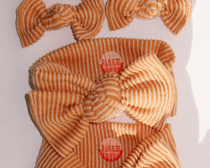 apricot wavy ribbed tie on headwrap baby bow 