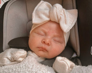 tie on headwrap ivory ribbed baby girl bows