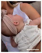 baby girl beige ribbed tie on headwrap bow tan