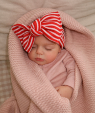 baby girl red and pink stripe tie on headwrap bow Newborn Tie On Headwrap 