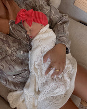 baby girl headwrap red wavy ribbed bows