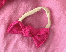 barbie pink wide ribbed nylon bow headband
