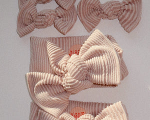 beige ribbed tie on headwrap baby bow neutral girl