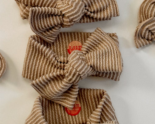 biscoff wavy ribbed tie on headwrap bows baby girl