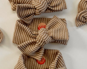 biscoff wavy ribbed tie on headwrap bows baby girl