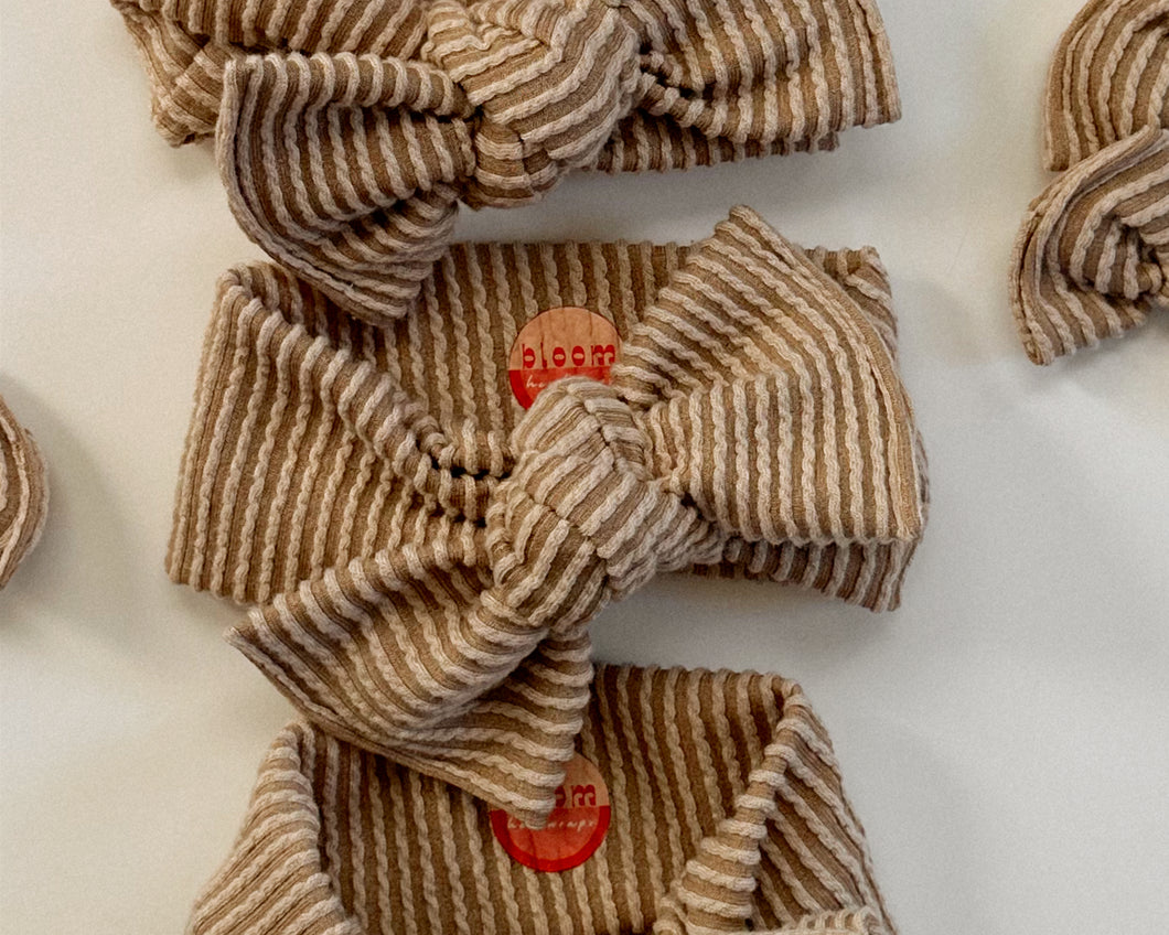 biscoff wavy ribbed tie on headwrap bows baby girl