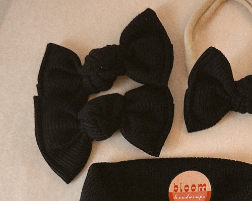 black mini ribbed bloomclips or nylon headband baby girl