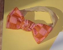 bloom checkered pink and orange ribbed baby bows