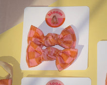 bloom checkered pink and orange ribbed baby bows