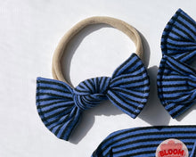 blue mini stripe nylon headband bow for newborn baby girl