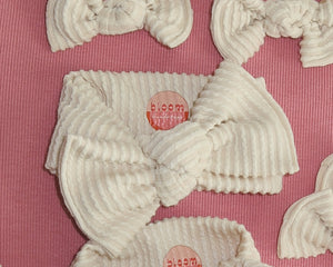 bone ivory wavy ribbed tie on headwrap bow baby girl newborn neutrals
