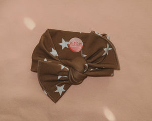 brown stars tie on headwrap headband bow for baby girl neutral 