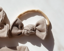 camel brown mini ribbed nylon headband bow for baby girl newborn