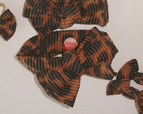 cheetah wavy ribbed tie on headwraps oversized bow