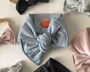 dusty blue wide ribbed tie on headband baby girl bow