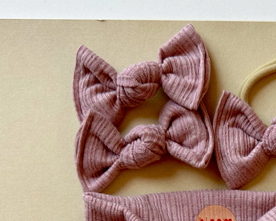 dusty lavender bloom clips for baby girl