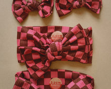 fall checkered ribbed tie on headwrap for baby girl bow