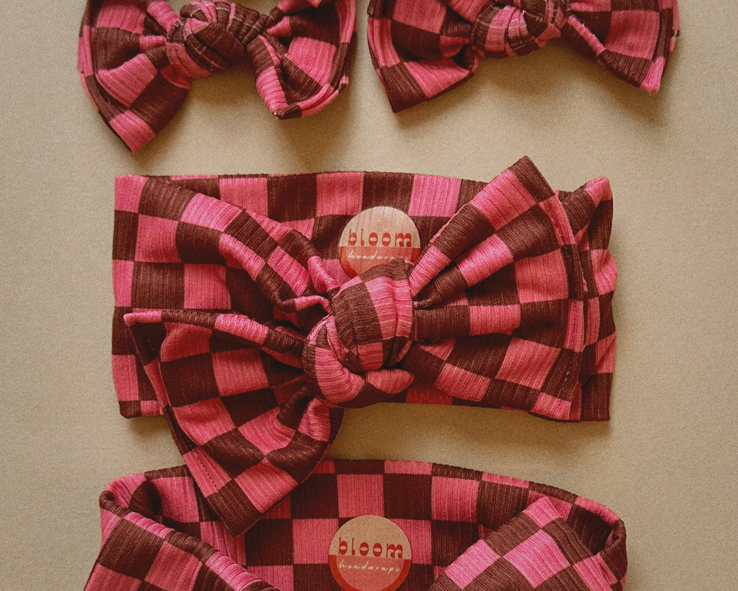 fall checkered ribbed tie on headwrap for baby girl bow