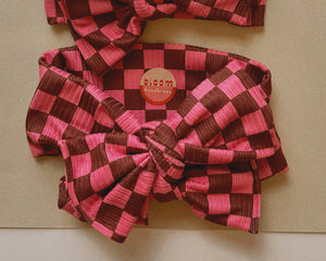 fall checkered tie on headwrap oversized bow