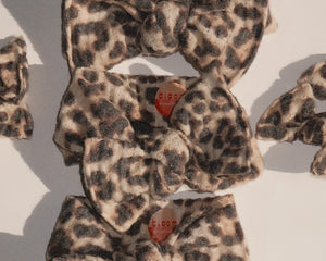 fuZzy waffle leopard tie on headwrap headband baby girl bows