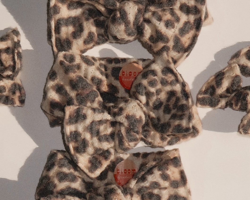 fuZzy waffle leopard tie on headwrap headband baby girl bows