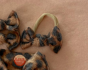 fuzzy leopard cheetah nylon headband bow neutral 