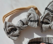 heather grey and black stripe nylon headband for baby girl newborn