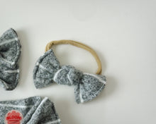 heather grey stripe nylon headband bow for newborn baby girl