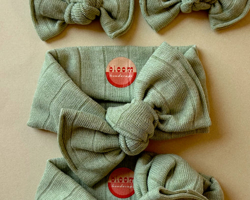mint wide ribbed tie on headwrap baby bow