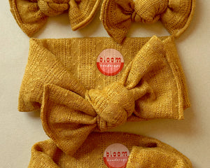 mustard sweater knit baby bow headband