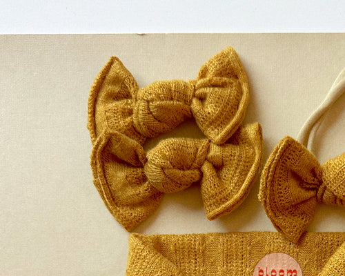 mustard sweater knit bloom clips for toddler baby girls