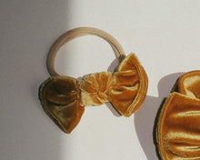 mustard velvet bow nylon headband for baby girl
