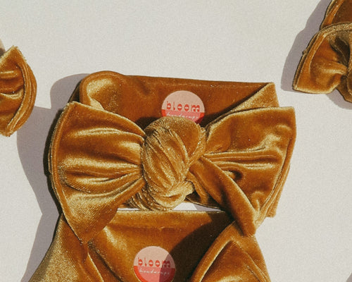 mustard velvet fall baby headwrap headband bows
