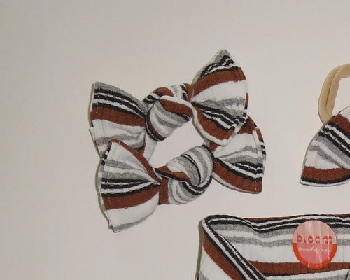 neutral multi stripe bloom clips hair bows toddler piggy sets neutral beige