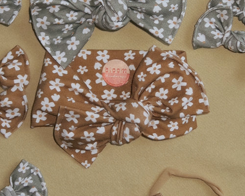 nutmeg brown floral for baby girl bow headband headwrap trendy