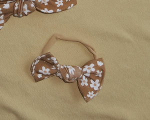 nutmeg floral nylon headband bow for baby girl neutral fall